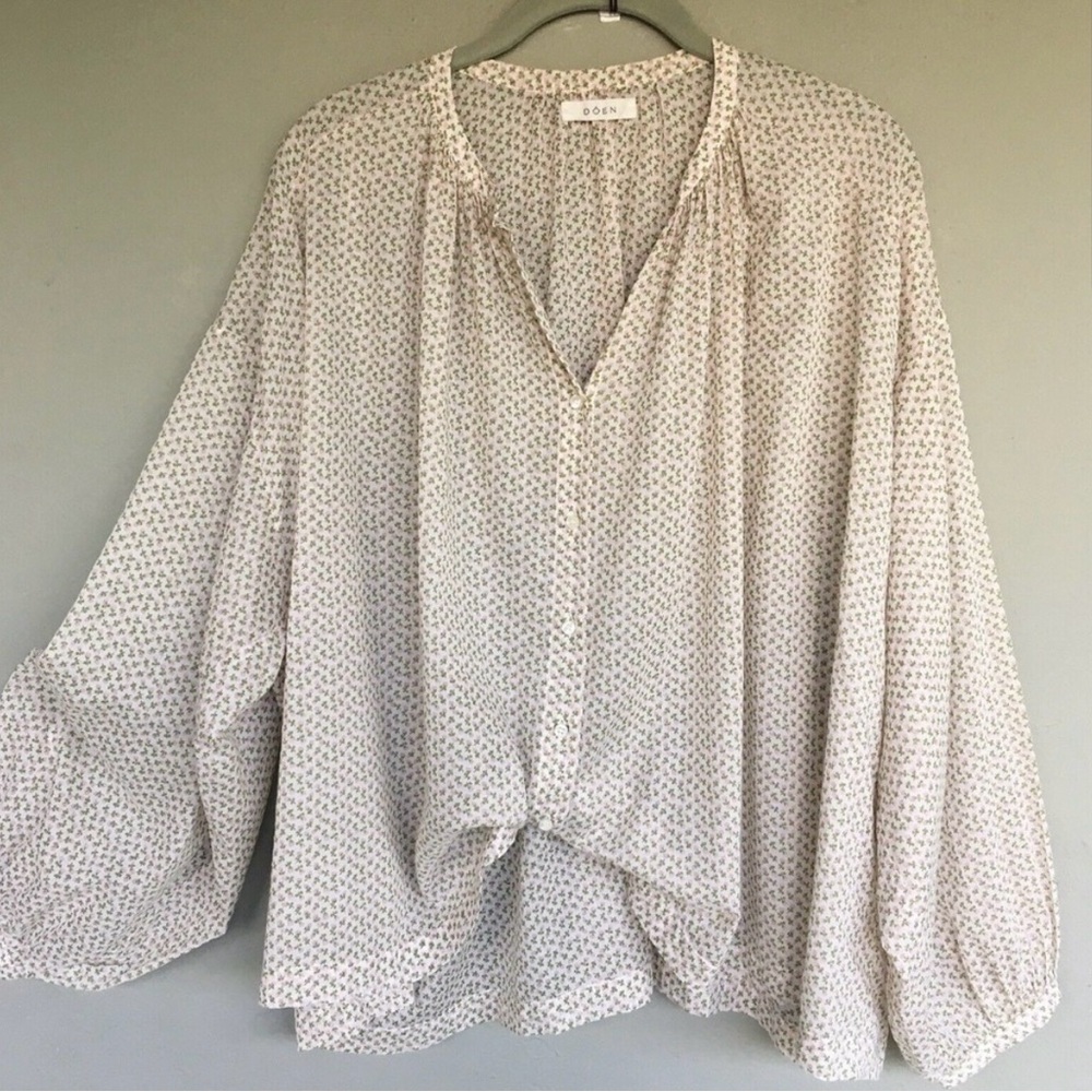 Doen Cream Floral Print Long Sleeve Blouse